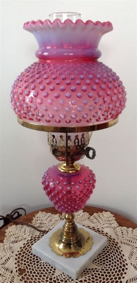 Vintage Fenton Cranberry Opalscent Hobnail Student Lamp Fenton Lamps