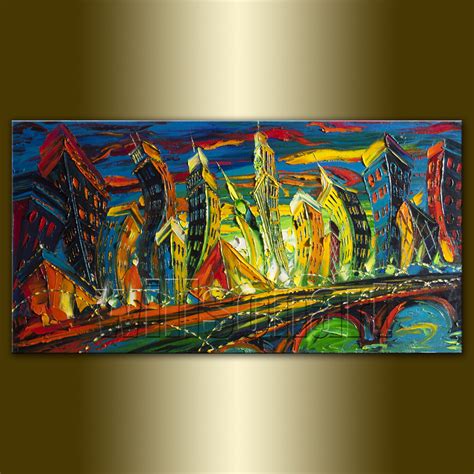 Cityscape Giclee Canvas Print Modern Art from Original Oil Painting by ...