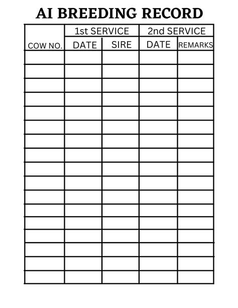 Ai Breeding Record Printable Livestock Record Keeping One Page