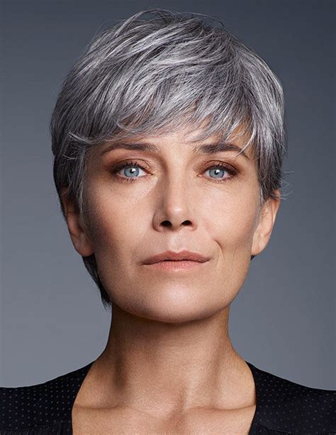 Cute Short Pixie Cut Older Women Grey Hair Wig With Bangs Uk