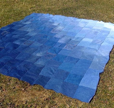 Upcycled Denim Picnic Blanket Repurposed Jean Beach Blanket Ecofriendly