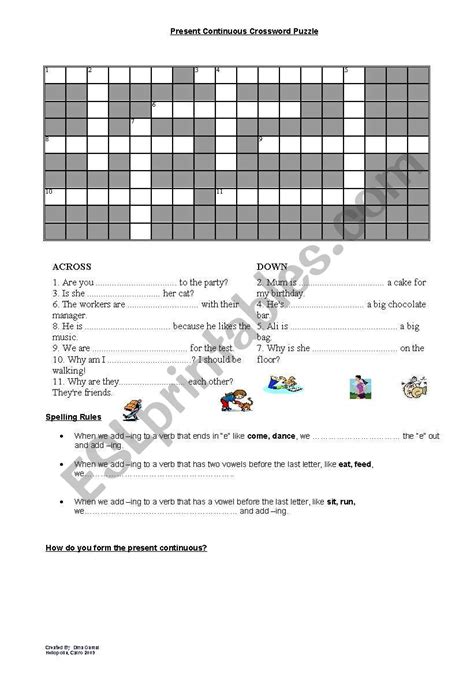 English Worksheets Present Continuous Spelling Crossword