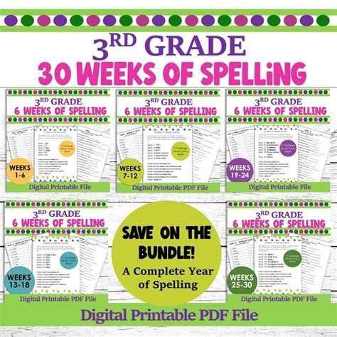 3rd Grade Spelling Worksheets 30 Weeks Of Spelling Lists Spelling Activities Worksheets And