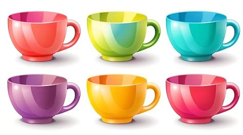 Un Juego De Tazas Coloridas Con Diferentes Colores Foto Premium