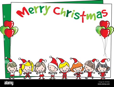 vector cartoon children with Christmas card Border , frame , card ...