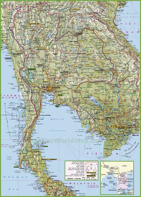 Large detailed map of Thailand with cities and towns