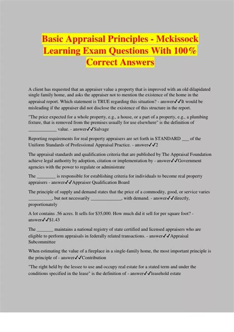 Basic Appraisal Principles Mckissock Learning Exam Questions With