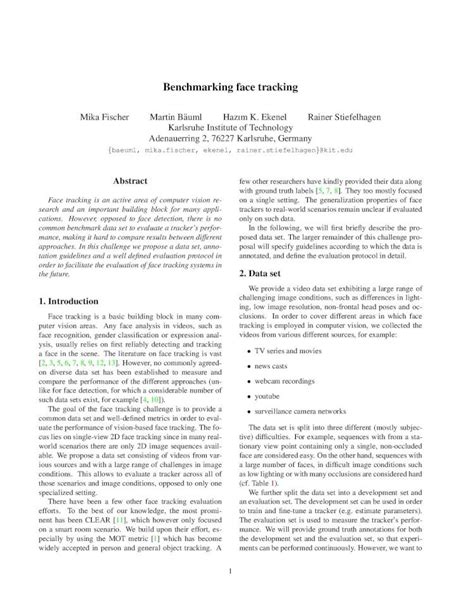 Pdf Benchmarking Face Tracking Benchmarking Face