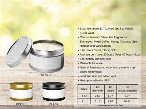 2 Size Chart Tin Candles Mockup Chart Jar Scented Candle Sizing Chart