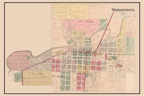 1880 Map Of Wapakoneta Auglaize County Ohio Etsy