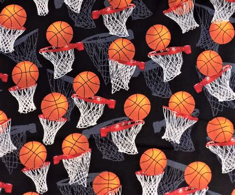 Basketball Fabric Basketballs With Hoop Material From Benartex Etsy