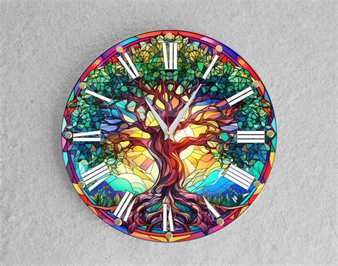 Stained Glass Tree Of Life Clock For Living Room Spiritual Clock