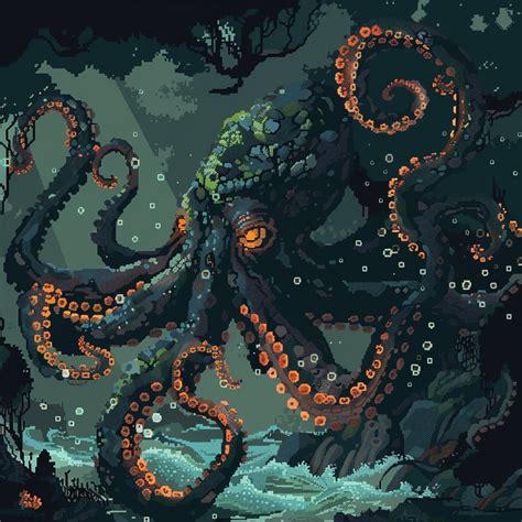 Underwater creature pixel art featuring a Pixel Art 