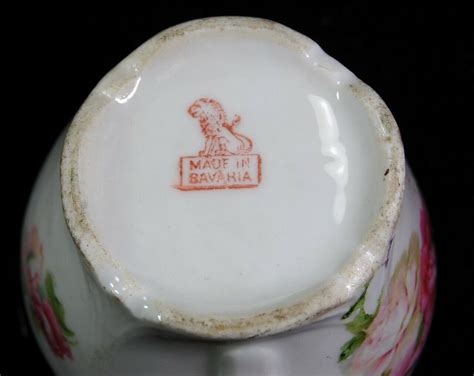 Bavarian Art Deco Porcelain Creamer Pink Carnation Red Lion Mark