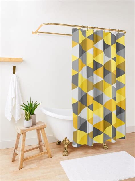 Grey And Mustard Geometric Shower Curtain By Onethreesix Curtains