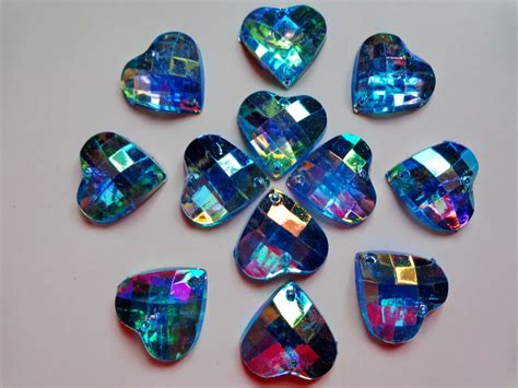 100pcs 14mm Light Blue Heart Shape Sew On Rhinestones Acryl Crystals