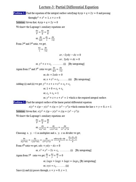 Lecture-3 Partial Differential Equation | PDF | Equations ...