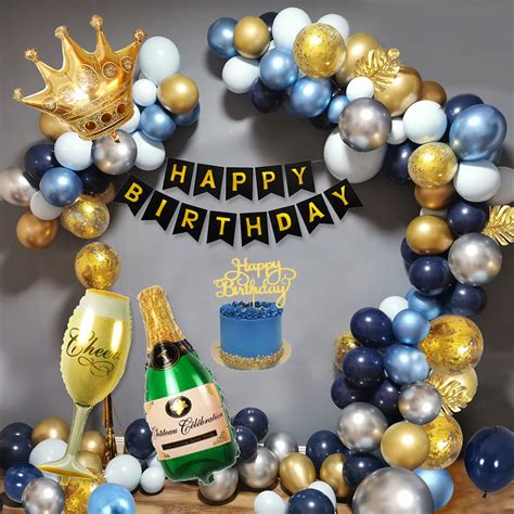 Buy Birthday Decorations Men Blue Gold Party Decorations With Happy