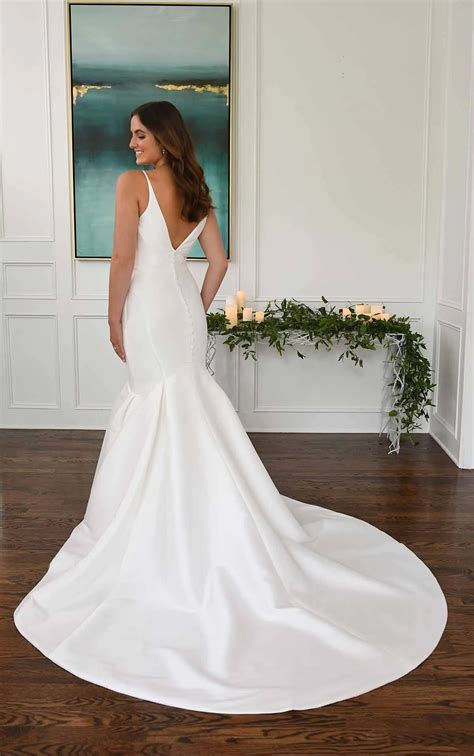 Sleek Fit And Flare Wedding Dress In Pearl Mikado Essense Of