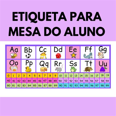 Etiqueta de mesa do alfabeto ordem numérica Professora Ana