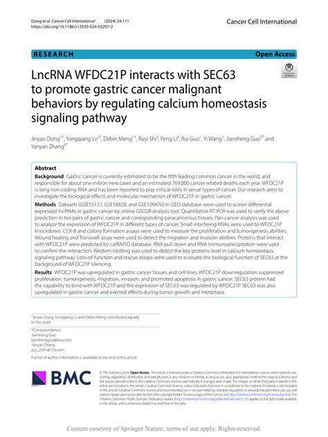 Pdf Lncrna Wfdc21p Interacts With Sec63 To Promote Gastric Cancer