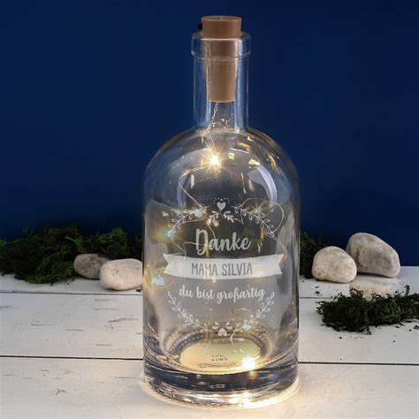 Beleuchtete Flasche Mit Gravur 3 Zeilen Text