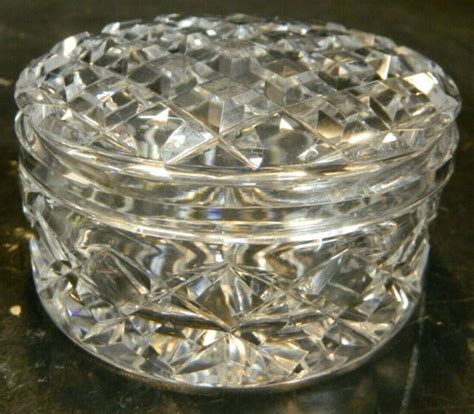 Vintage Round Diamond Cut Crystal Trinket Box 2 25 X 4 13 Excellent Condition Ebay