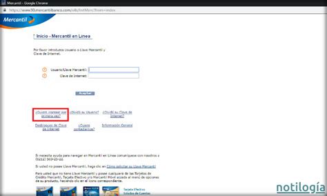Cómo abrir Mercantil en Línea Notilogía