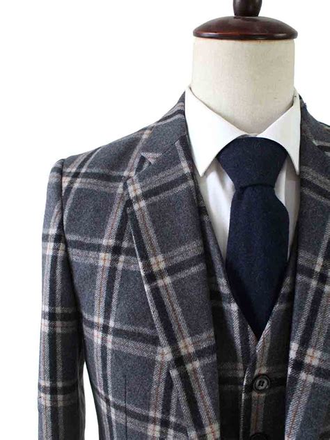 Grey Windowpane Plaid Tweed 3 Piece Suit 丨bdtailormade