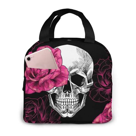 SAC ISOTHERME WHITE One Size Sac à déjeuner Portable crâne et Roses