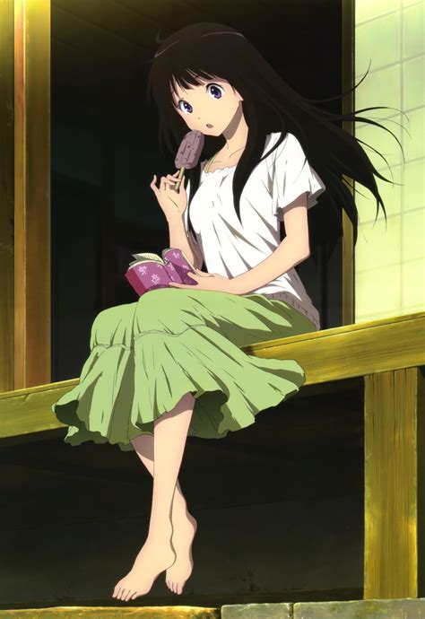 Safebooru 1girl O Absurdres Barefoot Black Hair Book Chitanda Eru Feet Food Highres Hyouka