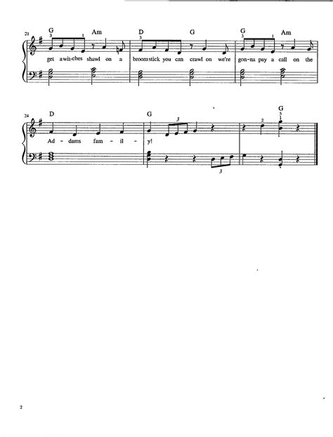 The Addams Family Theme Digital Piano Sheet Music With Lyrics Key of G ...