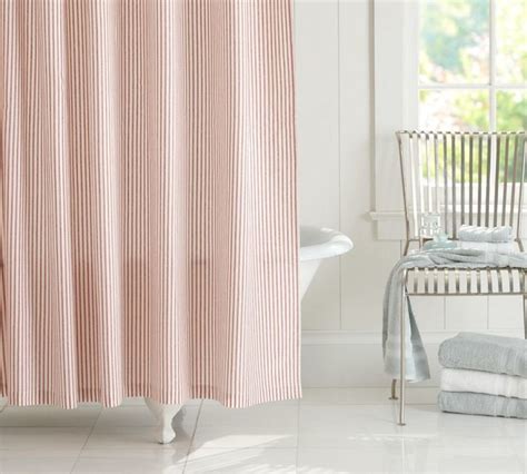 Vintage Ticking Stripe Shower Curtain Red Traditional Shower