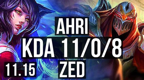 AHRI Vs ZED MID 11 0 8 Rank 5 Ahri Legendary 300 Games KR