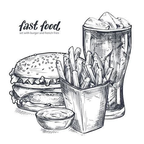 Premium Vector Hand Drawn Vector Illustration Of Fast Food Set In