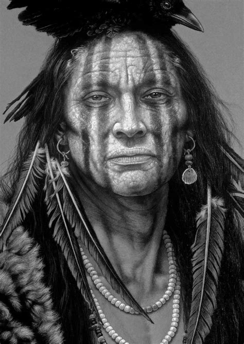 An Old Native American Man With Feathers On His Head