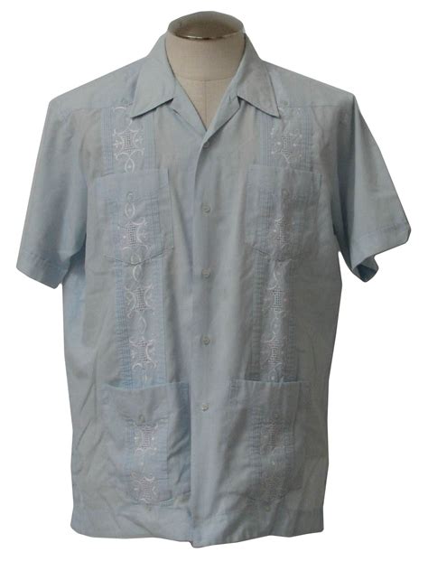 S Vintage Guayabera Shirt S Romani Mens Powder Blue Cotton And