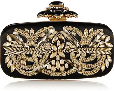 Oscar De La Renta Goa Embellished Satin Box Clutch Clutch Vintage