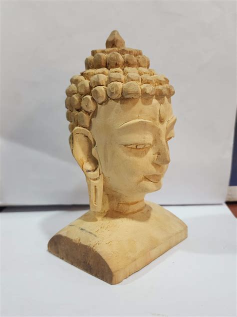 Buddhist Handmade Wooden Statue Of Buddha Head Karma Wood Price US