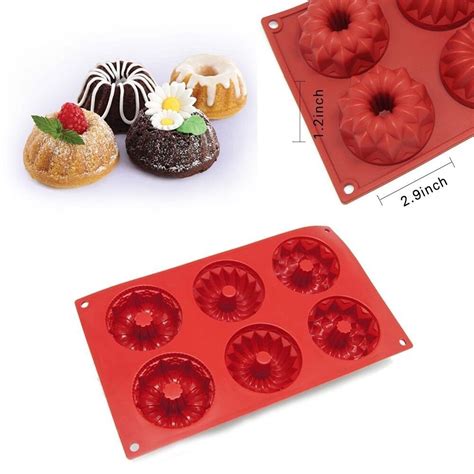 6 Cavity Silicone Mold Mini Bundt Savarin Cake Muffin Chocolate Baking