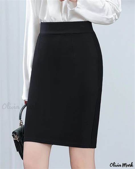 OliviaMark Womens High Waisted Slim Fit Pencil Skirt With Elastic