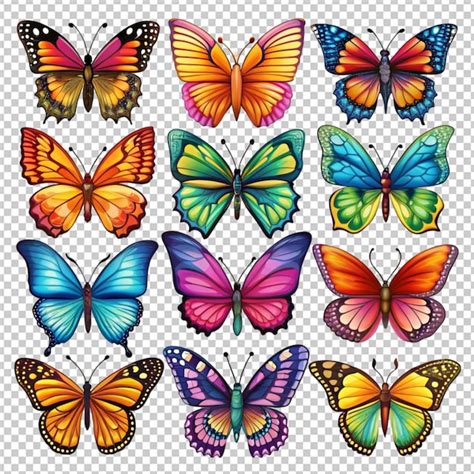 Colorful Butterflies Set Vector Premium Ai Generated Psd