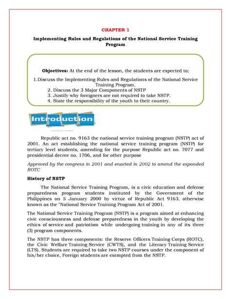 Chapter 1 Nstp 2 Irr 9163 Chapter 1 Implementing Rules And Regulations Of The National