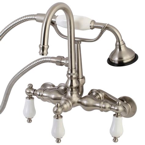 Kingston Brass Aqua Vintage Three Handle 2 Hole Tub Wall Mount Clawfoot Tub Faucet With Hand