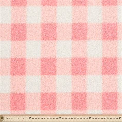 Checks 148 cm Teddy Fleece Fabric Pink