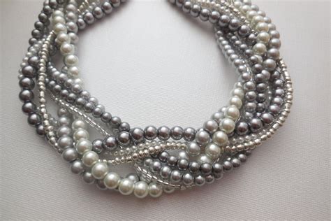 Braided Pearl Necklace Statement Pearl Necklace Twisted Pearl Etsy