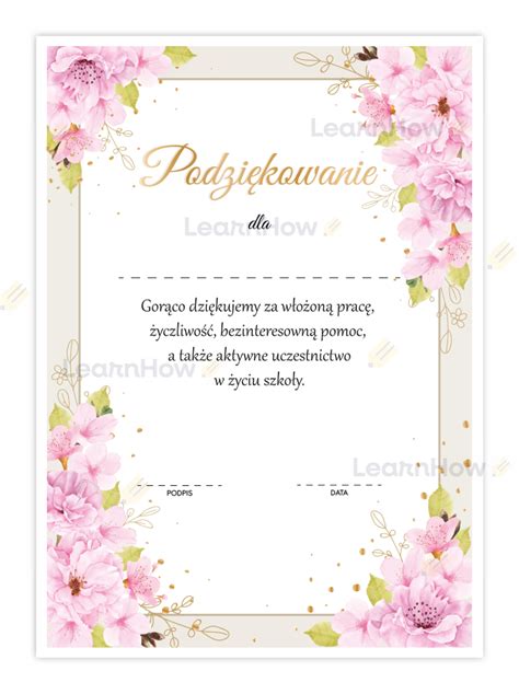 Dyplom Podziękowanie Dla Rodziców PELARGONIE LearnHow pl