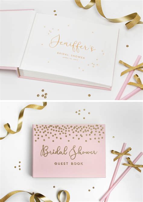 Bridal Shower Guest Book Pink Album With Gold Glitter Foil Etsy