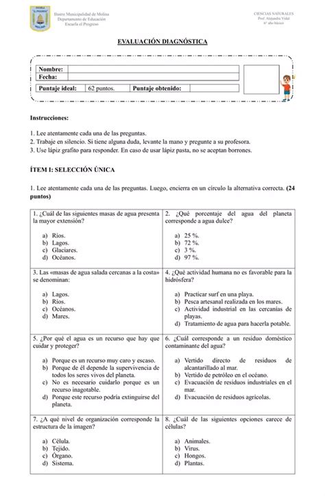 Evaluaci N Diagn Stica Ciencias Naturales A O B Sico Profe Social