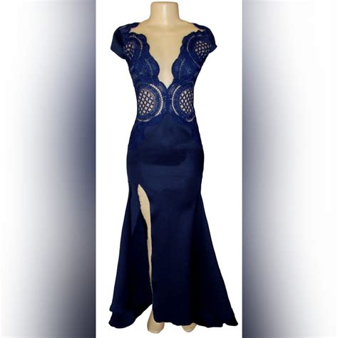 Navy Blue Long Flowy Dress With Lace Bodice Marisela Veludo Fashion